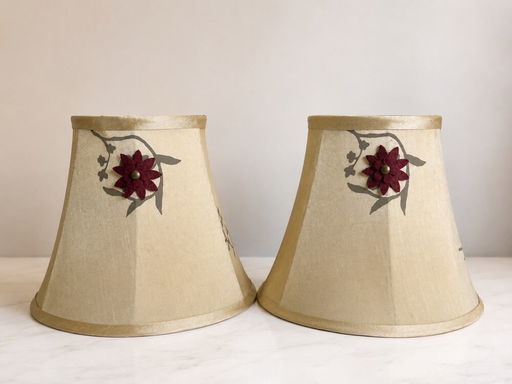 bell-shaped softback lampshades with a country cottage / shabby chic design.